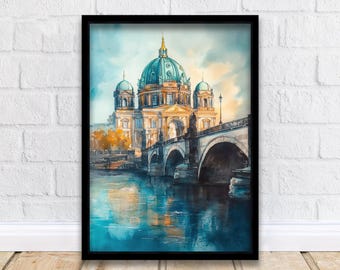 Berlin Watercolor Painting Berlin City Art Watercolor Landscape Berlin Print German City Art Urban Wall Decor Scenic Berlin Art