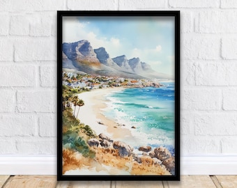 Aquarelle d'Afrique du Sud, art du paysage africain, impression d'Afrique du Sud, décor de safari pittoresque, cadeau pour les amateurs d'Afrique du Sud