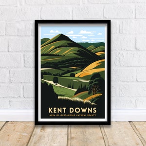 Impresión de viaje de Kent Downs Decoración de pared de Kent Decoración del hogar Ilustración de Kent Póster de viaje Regalo para Kent Decoración del hogar de Kent