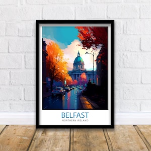Belfast Northern Ireland Travel Print  Belfast Wall Decor Belfast Home Living Decor Belfast Cityscape Illustration Travel Poster Gift
