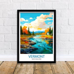 Vermont New England Travel Print  Vermont Wall Decor Vermont Poster New England Prints Vermont Art Print Vermont Illustration Vermont Wall