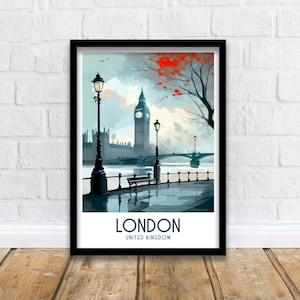 London Travel Print  London Wall Art London Home Decor London Illustration Travel Poster Gift For London UK Home Decor