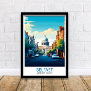 Belfast Northern Ireland Travel Print  Belfast Wall Decor Belfast Home Living Decor Belfast Cityscape Illustration Travel Poster Gift