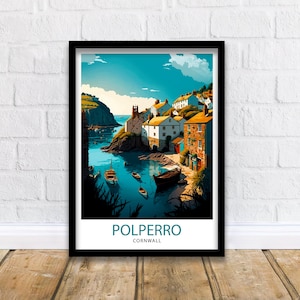 Impressão de viagem Polperro Cornwall Decoração de parede Cornwall Ilustração Polperro Pôster de viagem Presente para Cornwall Decoração de casa Cornwall