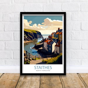 Staithes North Yorkshire Travel Print  Staithes Wall Art Staithes Illustration Travel Poster Staithes Home Decor