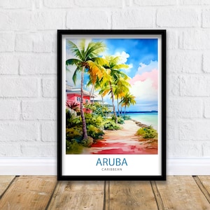 Aruba Caribbean Island Art Print  Tropical Beach Decor Aruba Wall Art Caribbean Sea Poster Aruba Travel Illustration Island Home Decor