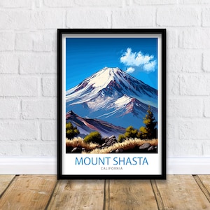 Mount Shasta California Travel Print| Wall Art Decor Mountain Landscape Poster Gift for Nature Lover  California Home Decor