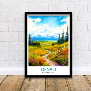 Denali National Park Alaska Travel Print  Denali Wall Decor Denali Poster Alaska Travel Prints Denali Art Print Denali Illustration