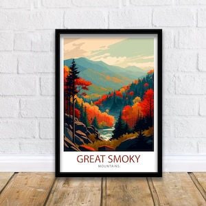 Great Smoky Mountains Reisedruck | Smoky Mountains Wanddekor Smoky Mountains Haus Dekor Tennessee Reise Poster, USA Nationalpark