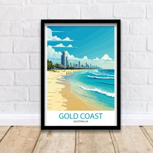 Gold Coast Queensland Travel Print  Australia Wall Art Gold Coast Beaches Illustration Travel Poster Gift for Gold Coast Queensland