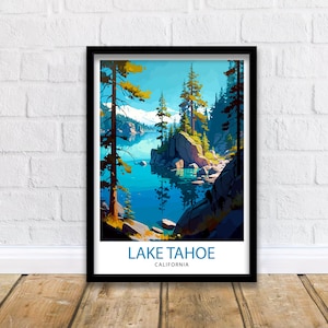 Lake Tahoe California Travel Print  Lake Tahoe Wall Decor Lake Tahoe Home Living Decor Lake Tahoe Illustration Travel Poster