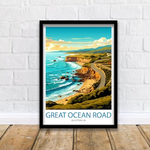 Great Ocean Road Travel Print  Coastal Wall Decor Australia Road Trip Poster Scenic Travel Prints Ocean Art Print Beach Illustration