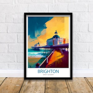 Brighton East Sussex Travel Print  Brighton Wall Decor Brighton Home Living Decor Brighton Illustration Travel Poster Gift for Brighton UK