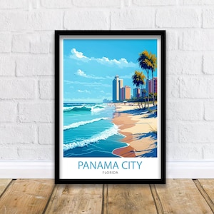Impresión de viaje de Panama City Beach, Florida, ilustración de decoración de pared, póster de viaje, decoración de casa de playa, regalo para amantes de la playa