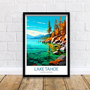Lake Tahoe Travel Print| Wall Art Decor Lake Tahoe Illustration Travel Poster Gift for Lake Tahoe California Home Decor