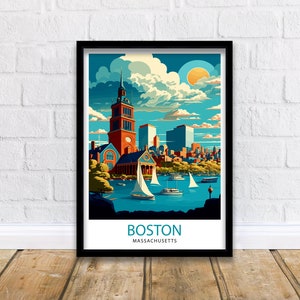 Boston Travel Print| Boston Wall Art Boston Cityscape Boston Massachusetts Illustration Travel Poster Gift For Boston USA Home Decor