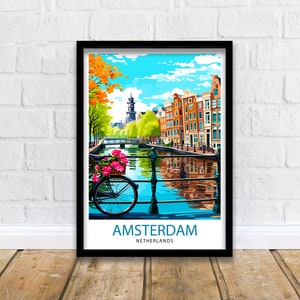 Amsterdam Travel Print Amsterdam Wandkunst Amsterdam Stadtbild Niederlande Illustration Amsterdam Reise Poster Geschenk für Amsterdam Liebhaber