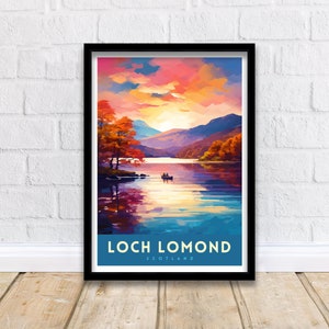 Stampa di viaggio sul Loch Lomond, decorazione da parete in Scozia, illustrazione del Loch Lomond, poster di viaggio, regalo, decorazione per la casa in Scozia