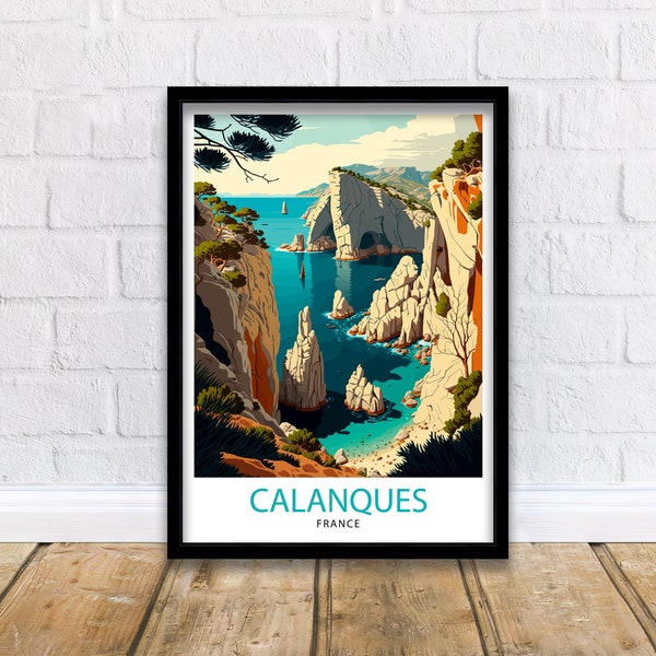 Calanques Travel Print  Marseille Wall Art France Illustration Calanques Poster Mediterranean Decor France Travel Poster