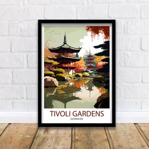 Tivoli Gardens Travel Print  Tivoli Wall Decor Denmark Travel Poster Tivoli Illustration Tivoli Gift Tivoli Home Decor