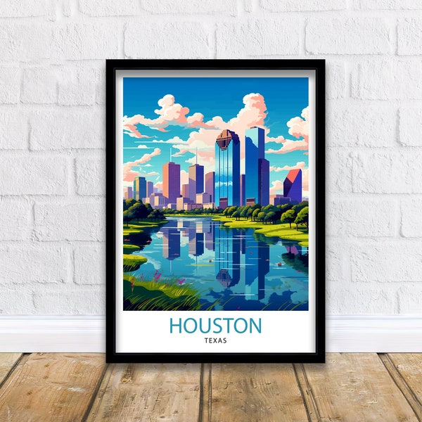 Houston Texas Travel Print| Houston Wall Art Texas Decor Houston Cityscape Travel Poster Houston Skyline Houston Souvenir
