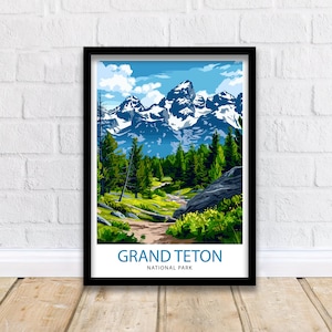 Grand Teton National Park Travel Print| Mountain Wall Art Wyoming Home Decor Nature Poster Adventure Gift