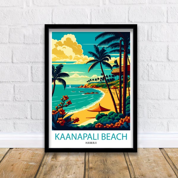 Kaanapali Beach Travel Print  Hawaii Wall Art Maui Island Decor Kaanapali Beach Illustration Travel Poster Gift Beach House Decor
