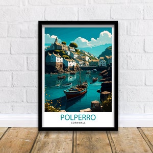 Impressão de viagem Polperro Cornwall, decoração de parede, decoração para casa, sala de estar, ilustração da Cornualha, pôster de viagem, presente para Cornualha, decoração para casa da Cornualha