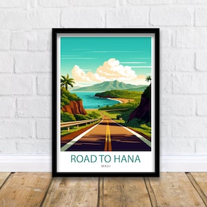 Road to Hana Maui Travel Print| Maui Wall Decor Road to Hana Poster Hawaii Travel Prints Maui Art Print Hana Highway Illustration Maui Wall