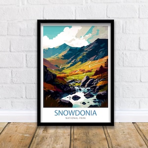 Snowdonia National Park Travel Print  Wall Art Decor Snowdonia Illustration Travel Poster Wales Home Decor Mountain Landscape Print