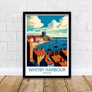 Whitby Harbour Travel Print  Whitby Wall Decor Whitby Home Living Decor Whitby Illustration Travel Poster Gift For Whitby UK Home Decor