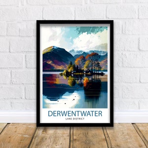 Derwentwater Cumbria Travel Print  Wall Decor Home Living Decor Illustration Travel Poster Gift For Derwentwater Cumbria Home Decor