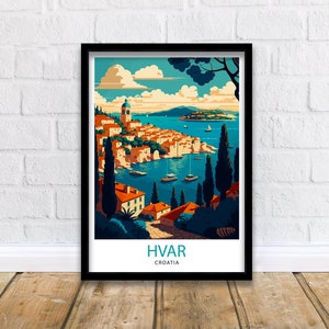 Hvar Croatia Travel Print  Hvar Wall Decor Hvar Home Living Decor Hvar Croatia Illustration Travel Poster Gift For Hvar Croatia Home Decor