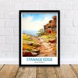 Stanage Edge print Peak District Art klimmuur decor Engeland landschap poster wandelen reizen cadeau Britse natuur muurkunst