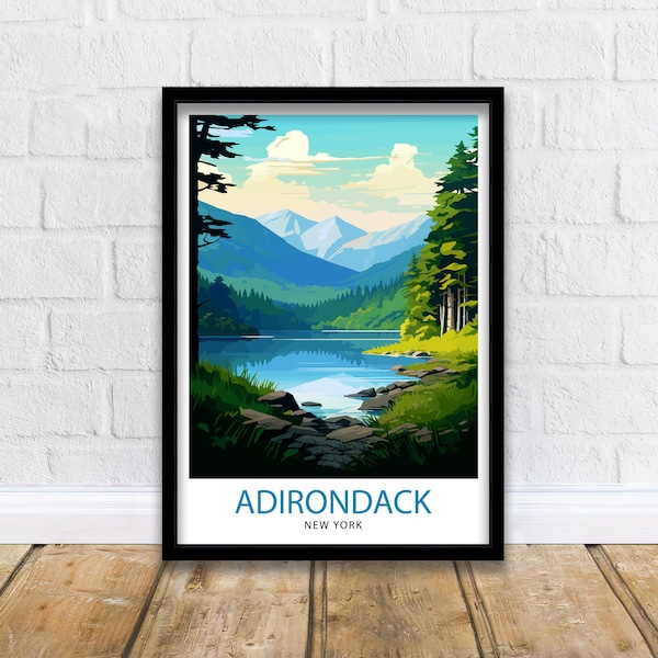 Adirondack New York Travel Print Adirondack Wall Decor Adirondack Poster New York Travel Prints Adirondack Art Print Adirondack Illustration