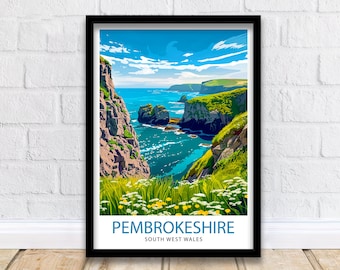 Impression voyage Pembrokeshire Pays de Galles Décoration murale Art mural Tenture murale du Pembrokeshire Décoration d'intérieur Cadeau du Pembrokeshire Amoureux d'art Pays de Galles Amateur d'art