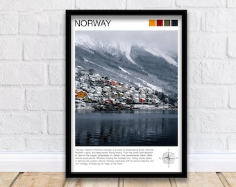 Norway Travel Print  Norway Wall Decor Norway Poster Scandinavia Travel Prints Norway Art Print Norway Illustration Norway Wall Art