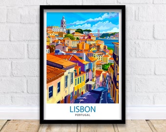 May include: A colorful illustration of Lisbon, Portugal, with a view of the city's rooftops and the Tagus River. The text "LISBON PORTUGAL" is at the bottom of the image.