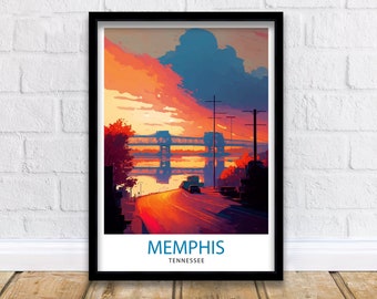 Memphis Tennessee Reisedruck | Memphis Wanddekor Memphis Haus Wohnzimmer Dekor Memphis Illustration Reise Poster Geschenk für Memphis