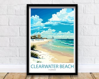Clearwater Beach Florida Travel Print| Wall Decor Home Living Decor Illustration Travel Poster Gift for Clearwater Beach Florida Home Decor