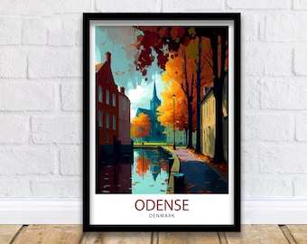 Odense Denmark Travel Print  Odense Wall Art Denmark Travel Poster Odense Cityscape Illustration Odense Home Decor Denmark Gift