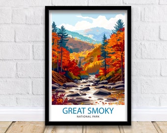 Park Narodowy Great Smoky Mountains Wydruk podróżny Dekoracja ścienna Sztuka ścienna Great Smoky Mountains Wisząca dekoracja ścienna do domu Great Smoky Mountains