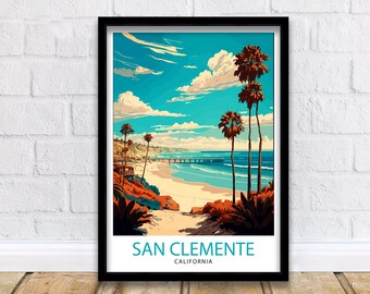 San Clemente California Travel Print| San Clemente Wall Art San Clemente Home Decor California Illustration Travel Poster Gift for San
