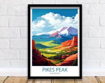 Pikes Peak Colorado Reise Druck Berg Wand Dekor Pikes Peak Poster Colorado Reise Drucke Natur Kunst Druck Rocky Mountain Illustration