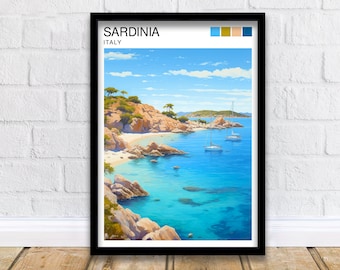 Sardinia Italy Travel Print  Sardinia Wall Decor Sardinia Poster Italy Travel Prints Sardinia Art Print Sardinia Illustration Sardinia Wall