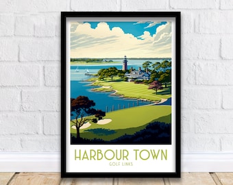 Harbour Town Golflinks Afdrukken | Golfkunst | Golfen | Golfbaan | Golfafdruk | Havenstad | Havenstadgolf | Golfposter