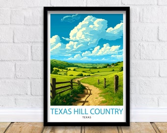 Impresión de viaje por Texas Hill Country/Arte mural de Texas Decoración del hogar de Texas Ilustración de Texas Póster de viaje Regalo de Texas Decoración del hogar de Texas