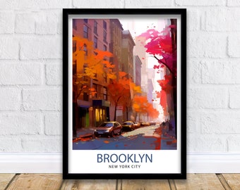 Brooklyn New York City Travel Print| Brooklyn Wall Decor Brooklyn Poster NYC Travel Prints Brooklyn Art Print Brooklyn Illustration Brooklyn