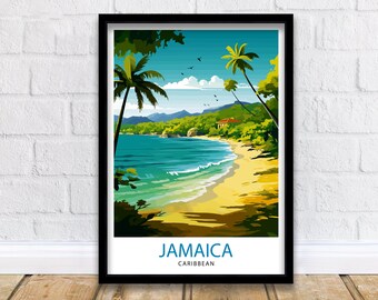 Impresión de viaje de Jamaica, arte mural de Jamaica, póster de Jamaica, decoración del hogar de Jamaica, ilustración de Jamaica, póster de viaje, regalo de Jamaica, arte mural de Jamaica