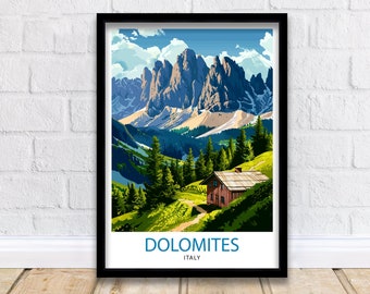 Dolomites Italy Travel Print  Dolomites Wall Art Dolomites Home Decor Italy Illustration Travel Poster Gift For Italy Lovers